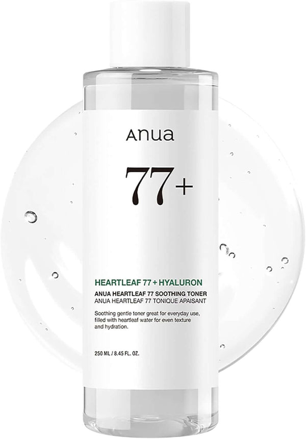 Tónico Heartleaf 77 Anua frasco de 250 ml con textura acuosa.