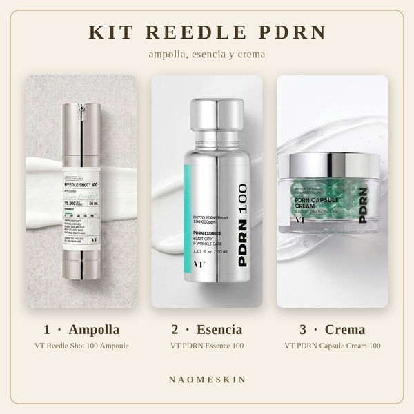 Kit Reedle PDRN VT con ampolla Reedle Shot 100, esencia de PDRN y crema de cápsulas en tres pasos