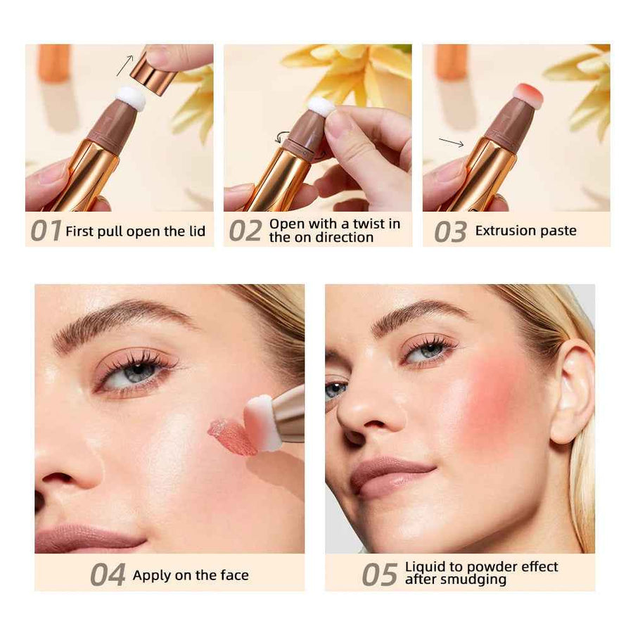 Maquillaje líquido 3 en 1 con aplicador cushion aplicación como iluminador.
