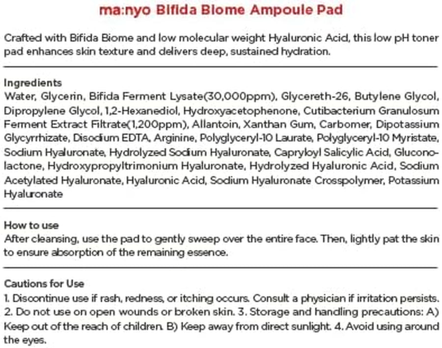 Manyo Factory Bifida Biome Ampoule Pad formato de 150ml
