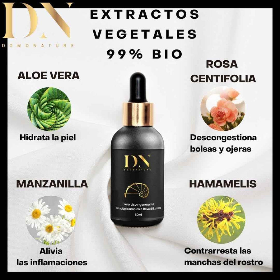 Crema facial de baba de caracol Domonature textura ligera sobre la piel.
