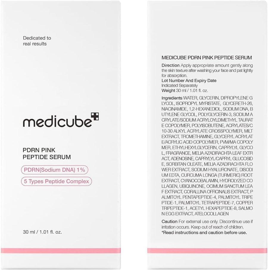 Medicube PDRN Pink Peptide Serum with Salmon DNA rutina de cuidado facial.