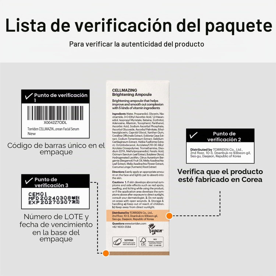 Ampolla Iluminadora Vitamina C Torriden Cellmazing ingredientes destacados del producto