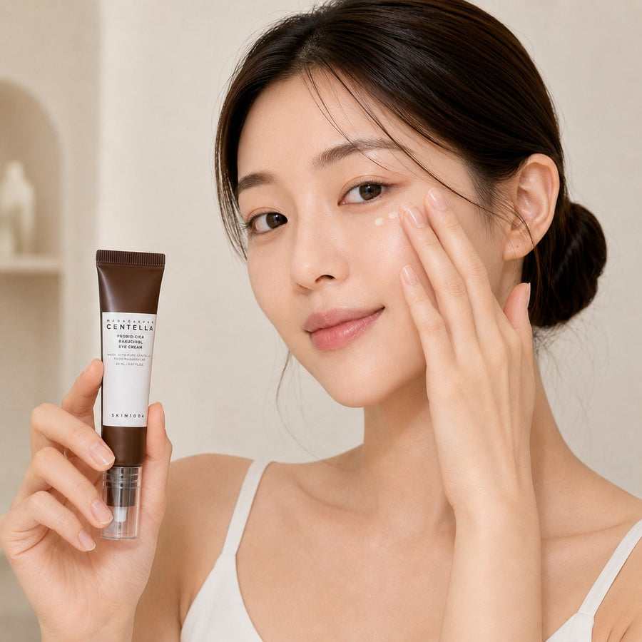 Crema de Ojos SKIN1004 Probio-Cica Bakuchiol con sus ingredientes destacados: bakuchiol y centella