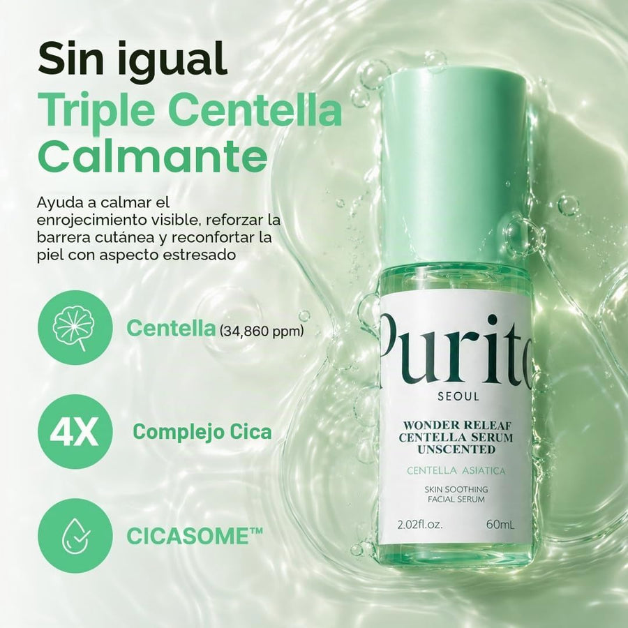 Sérum de Centella Sin Perfume Purito aplicación sobre el rostro.