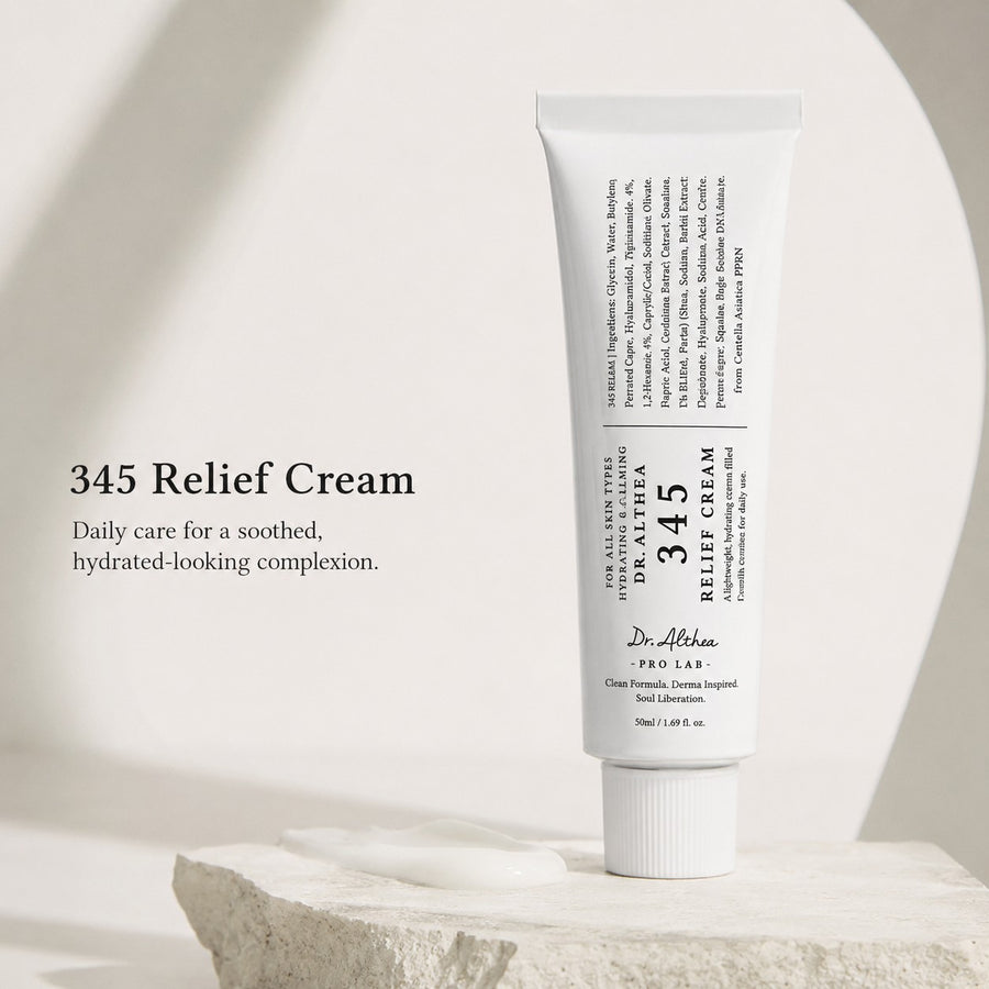 Kit Confort Dr.Althea: crema 345 Relief Cream sobre una piedra clara