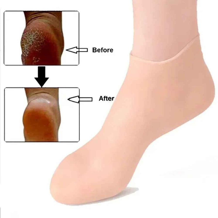 Calcetines de gel de silicona hidratantes detalle del material flexible y translúcido.
