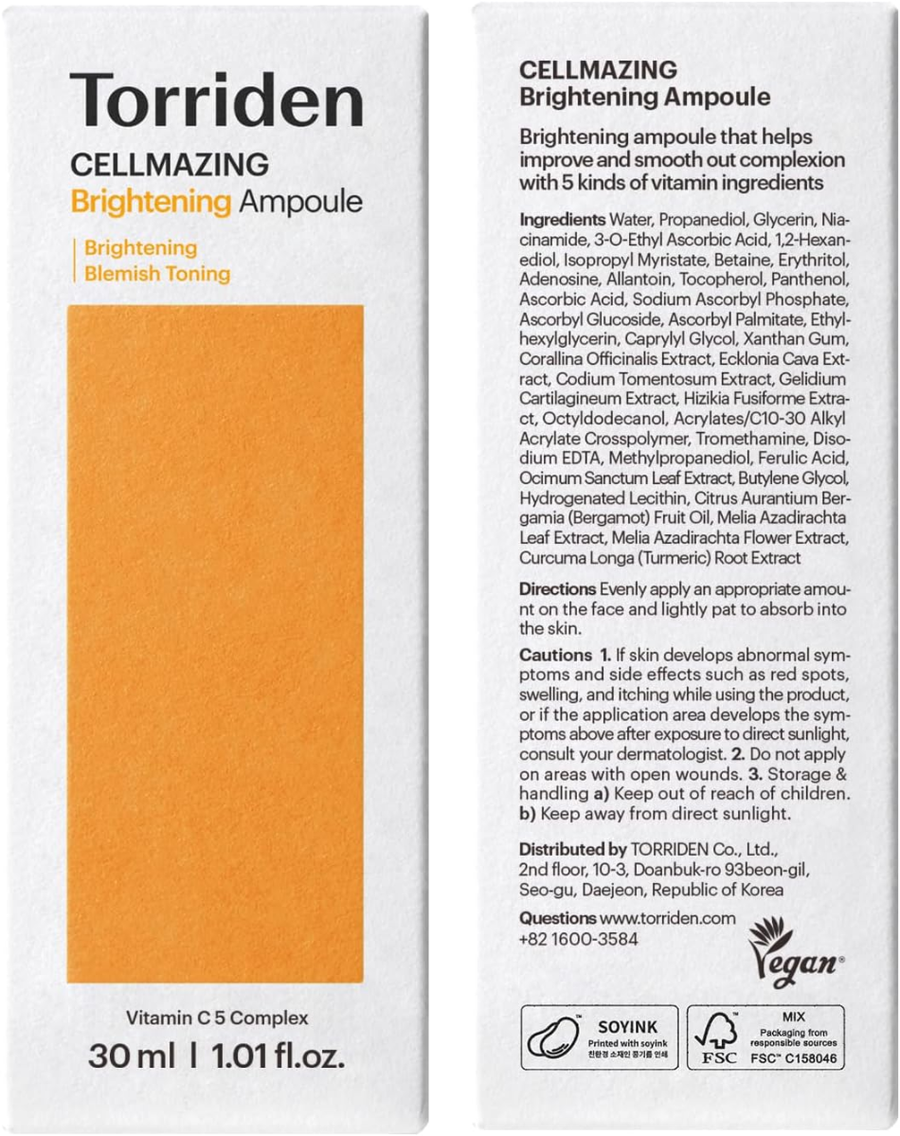 Ampolla Iluminadora Vitamina C Torriden Cellmazing para un tono de piel más uniforme y luminoso