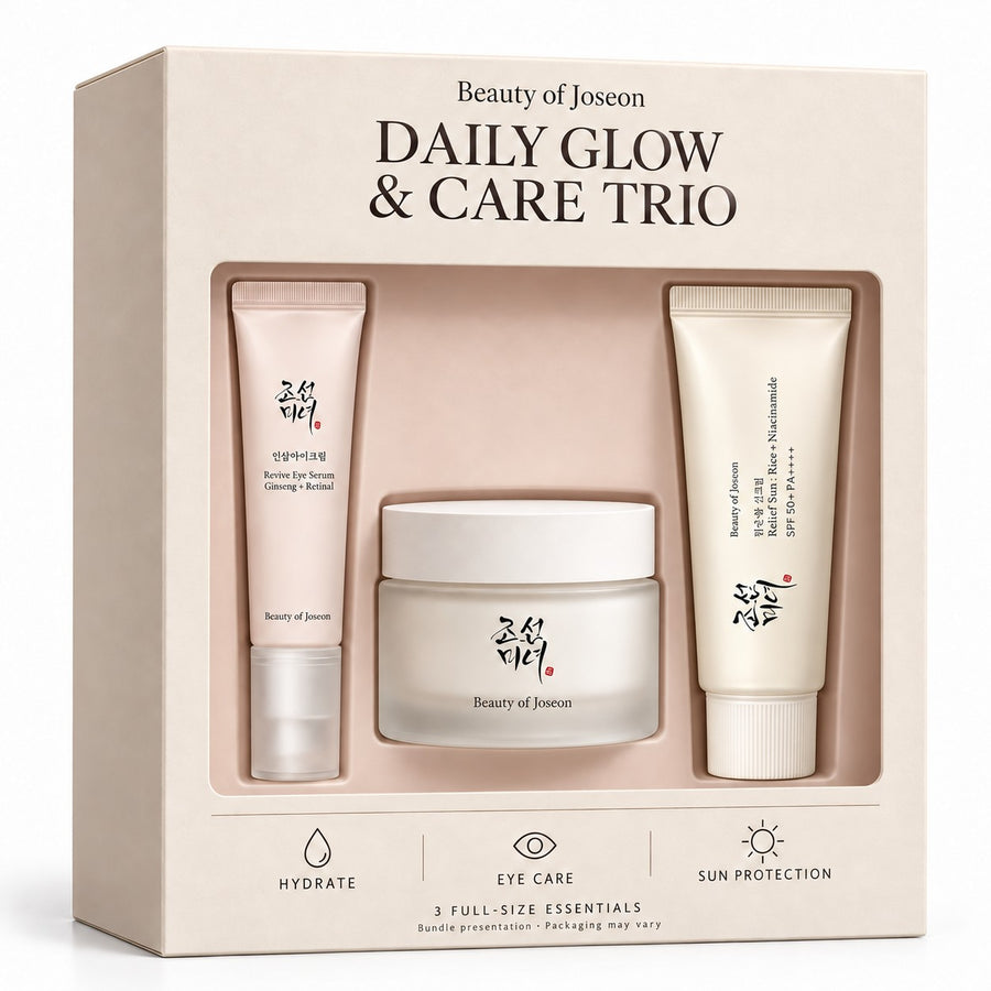 Kit Diario Beauty of Joseon: imagen ilustrativa de la caja de presentación con crema, sérum de ojos y protector solar (la caja no se incluye)