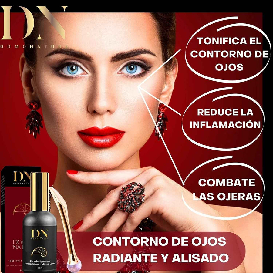 Crema facial de baba de caracol Domonature aplicación en el contorno de ojos.