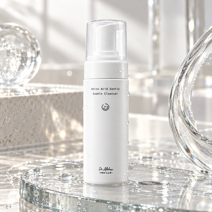 Kit Confort Dr.Althea: limpiador Amino Acid Gentle Bubble Cleanser sobre cristal y agua