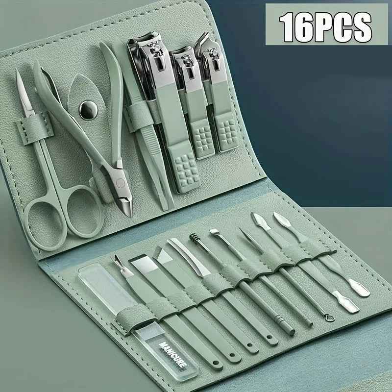 Set de Cortauñas 16 piezas estuche compacto para cuidado de uñas.