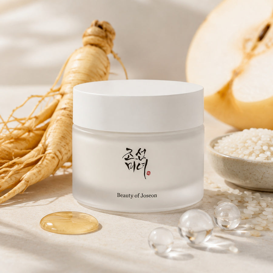 Kit Diario Beauty of Joseon: crema Dynasty Cream junto a raíz de ginseng, arroz y pera