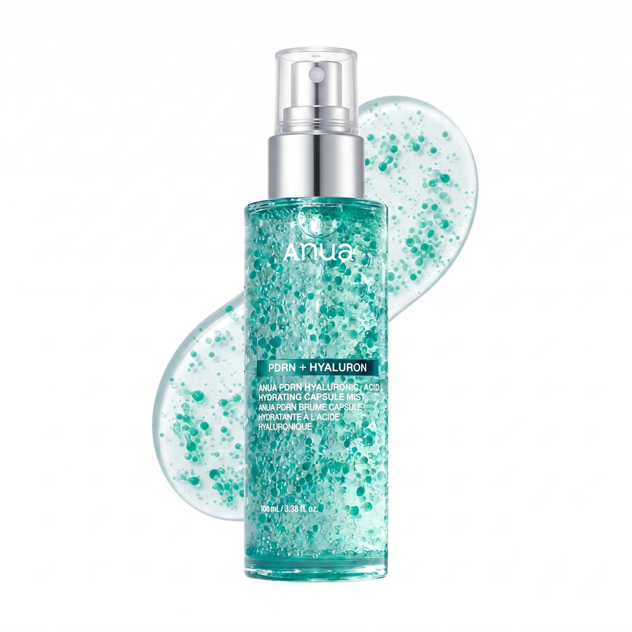 Kit Hidratante Anua PDRN: bruma Hydrating Capsule Mist de 100 ml con cápsulas sobre su textura