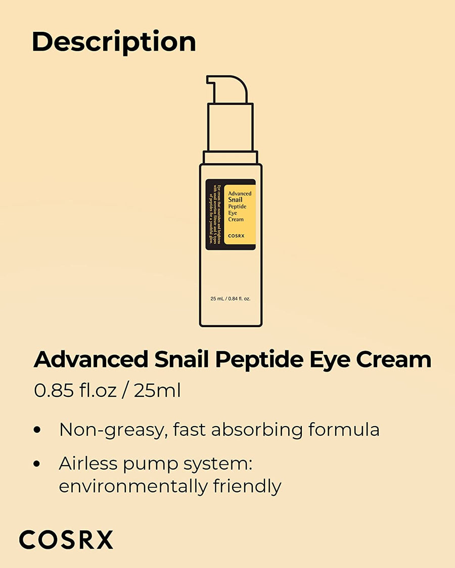 Crema Contorno de Ojos con Caracol COSRX rutina de cuidado facial diario.