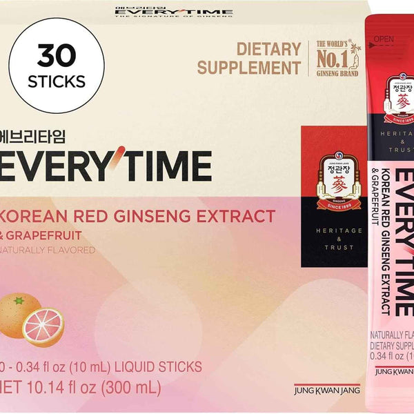 Ginseng rojo con pomelo en sobres Everytime caja de 30 unidades.