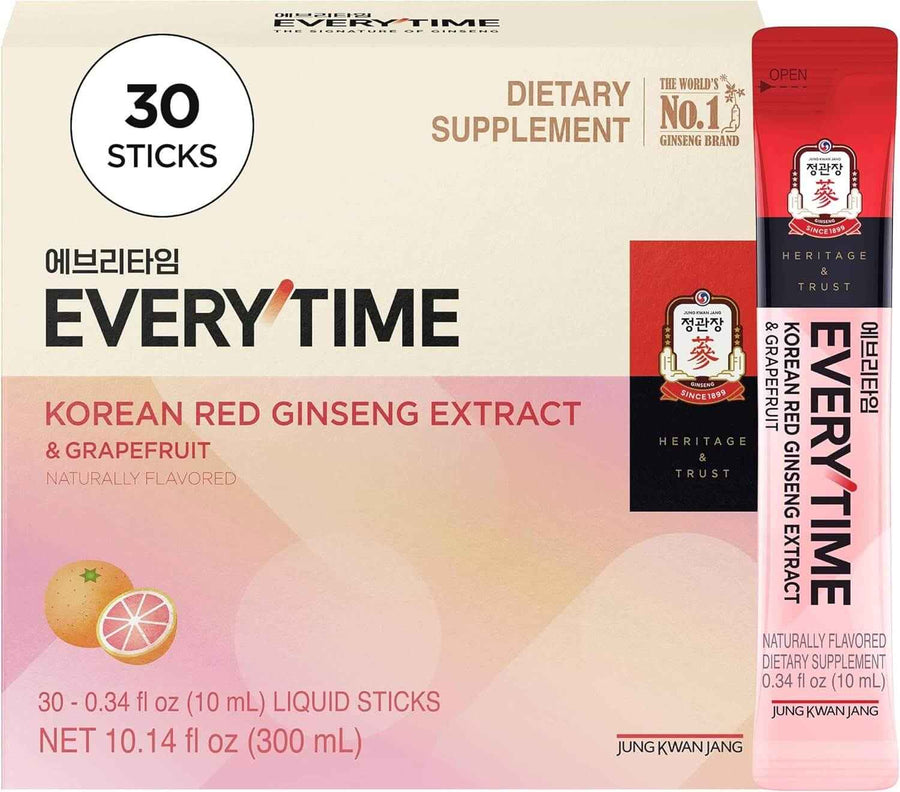 Ginseng rojo con pomelo en sobres Everytime caja de 30 unidades.