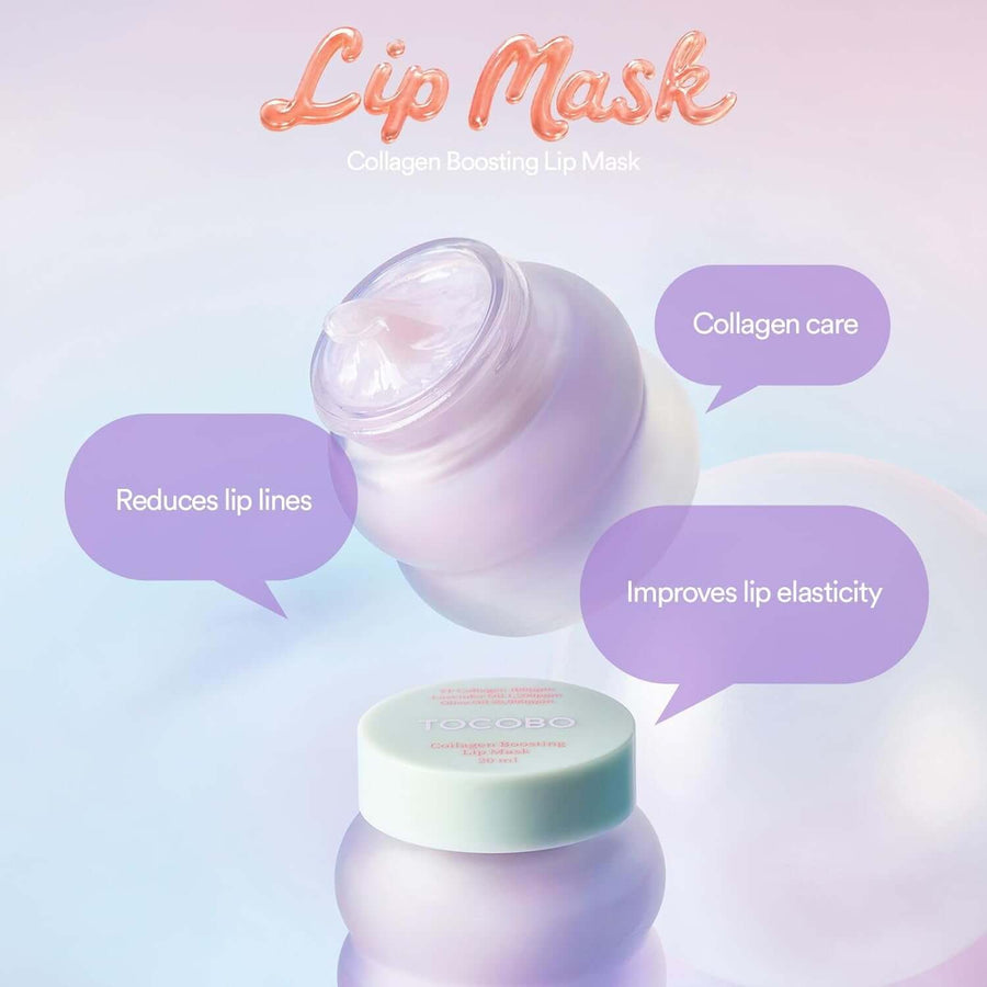 Mascarilla labial nocturna TOCOBO Purple Collagen tarro abierto mostrando el bálsamo.