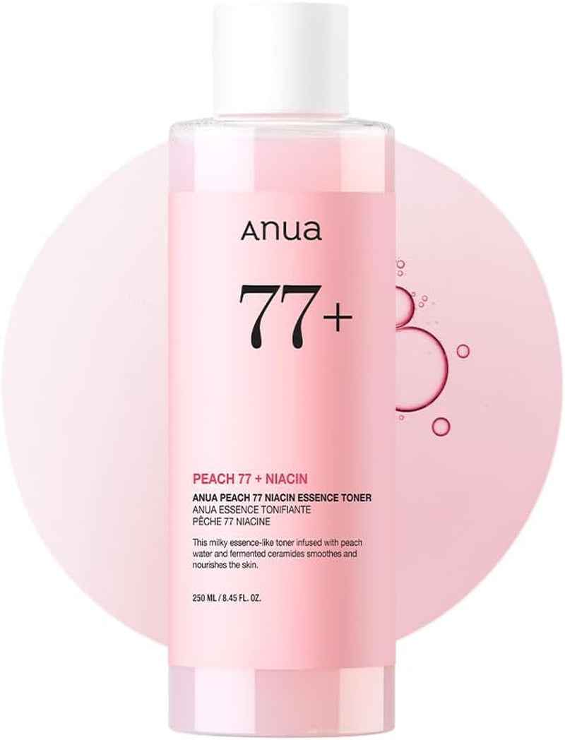 Tónico de esencia de melocotón Anua Peach 77 envase frontal de 250 ml.