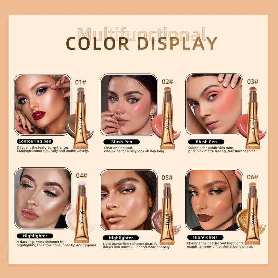 Maquillaje líquido 3 en 1 con aplicador cushion aplicación como rubor en las mejillas.
