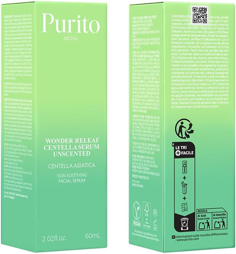 Sérum de Centella Sin Perfume Purito resultados clínicos de calma en 10 segundos.