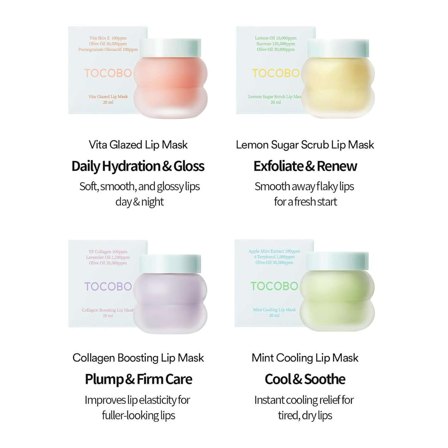 Mascarilla labial nocturna TOCOBO Purple Collagen textura envolvente para uso nocturno.