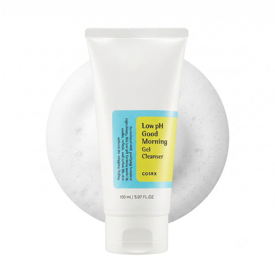 Kit Cuidado Diario COSRX: limpiador Low pH Good Morning Gel Cleanser de 150 ml sobre su espuma