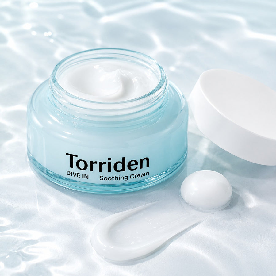 Kit Hidratación Torriden DIVE IN: tarro abierto de la crema Soothing Cream con su textura