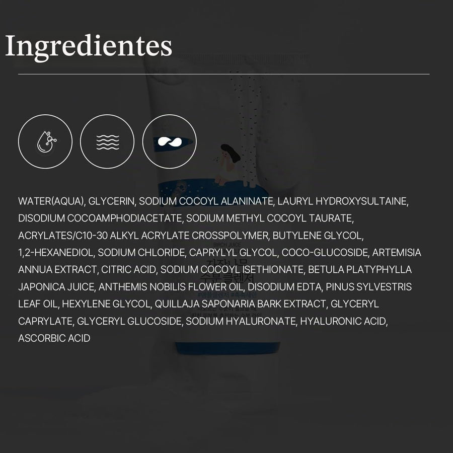 Round Lab Birch Juice Moisturizing Cleanser composición editorial de K-beauty.
