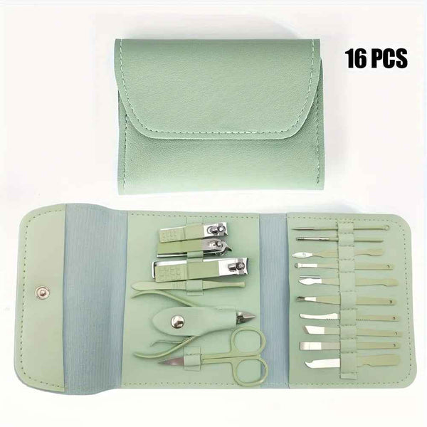 Set de Cortauñas 16 piezas para manicura y pedicura en acero inoxidable.