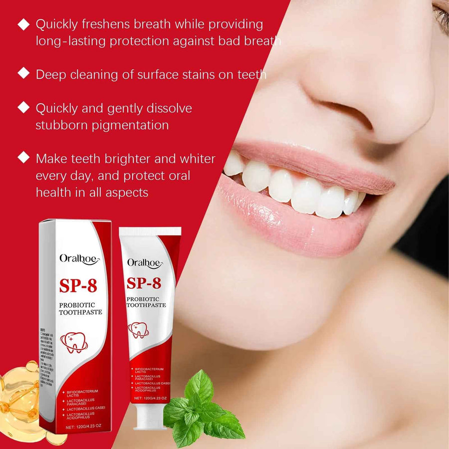 Pasta Dental Probiótica SP-8 Menta y Aliento Fresco efecto de frescor mentolado.