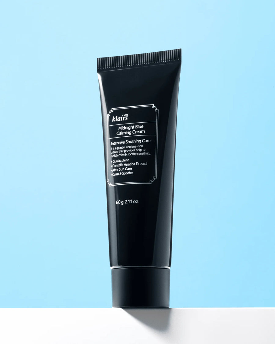 Crema Calmante Azul Guaiazulena Klairs composición editorial de K-beauty.