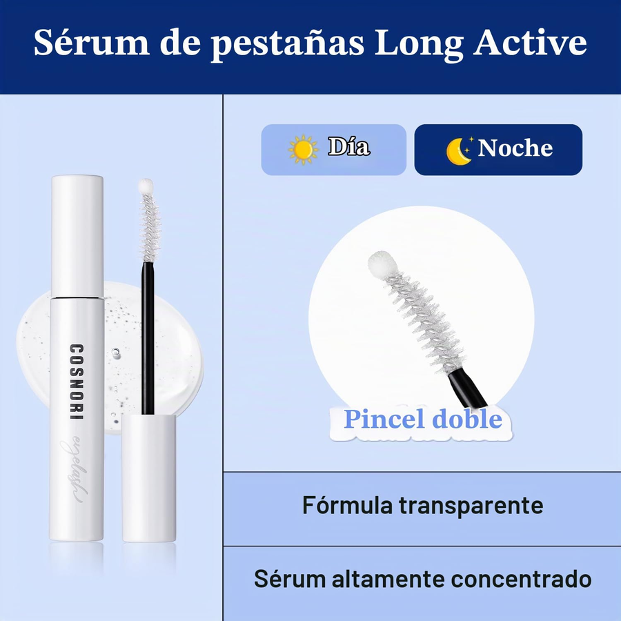 Suero de Pestañas Activo Largo COSNORI aplicación con punta de bola en las cejas.