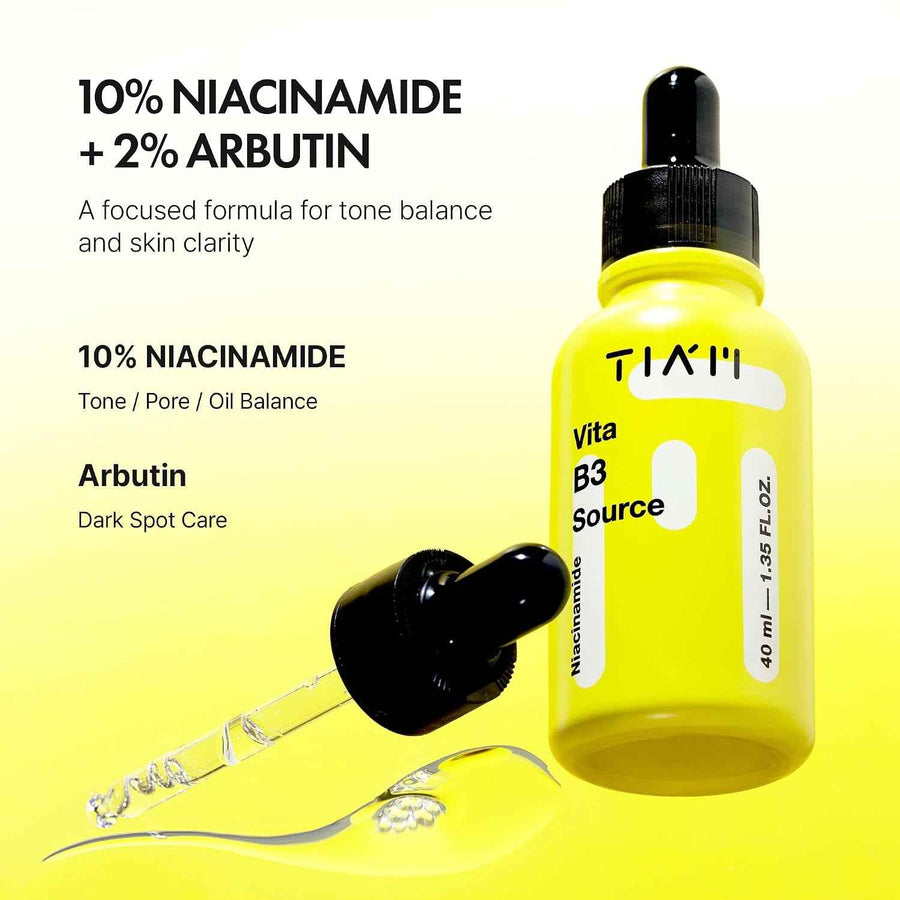 Sérum de niacinamida y arbutina TIAM Vita B3 frasco de 40 ml con gotero.