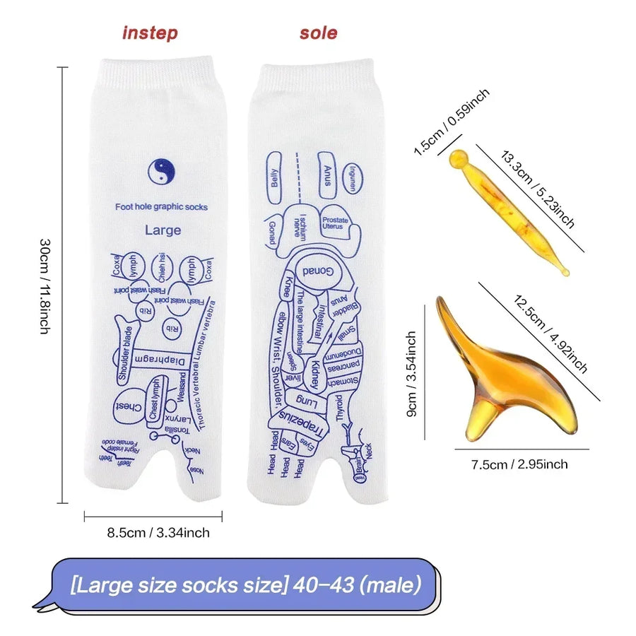 Calcetines de Acupresión para Pies con herramienta A insertada en el talón.