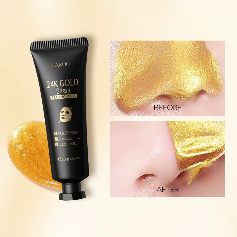 Mascarilla Peel Off Oro 24K LAIKOU aplicación sobre el rostro.