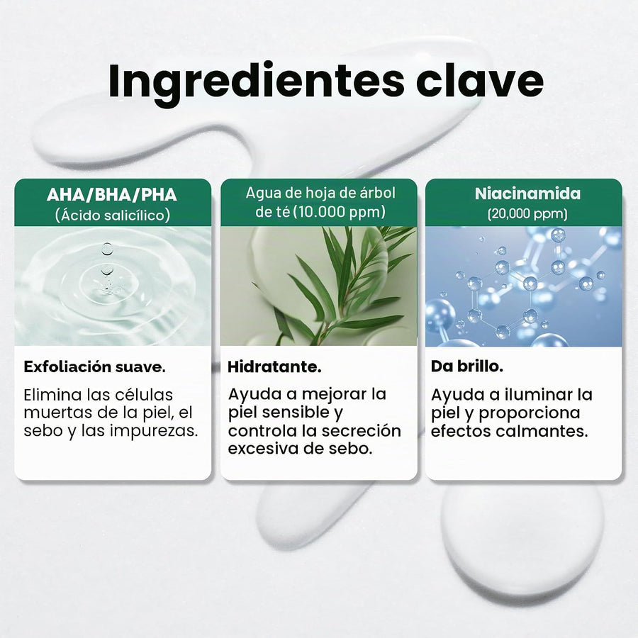 Tónico Exfoliante AHA BHA PHA Some By Mi aplicación con disco de algodón.