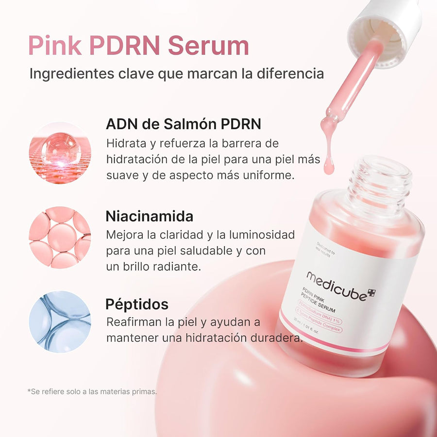 Medicube PDRN Pink Peptide Serum with Salmon DNA textura en gota.