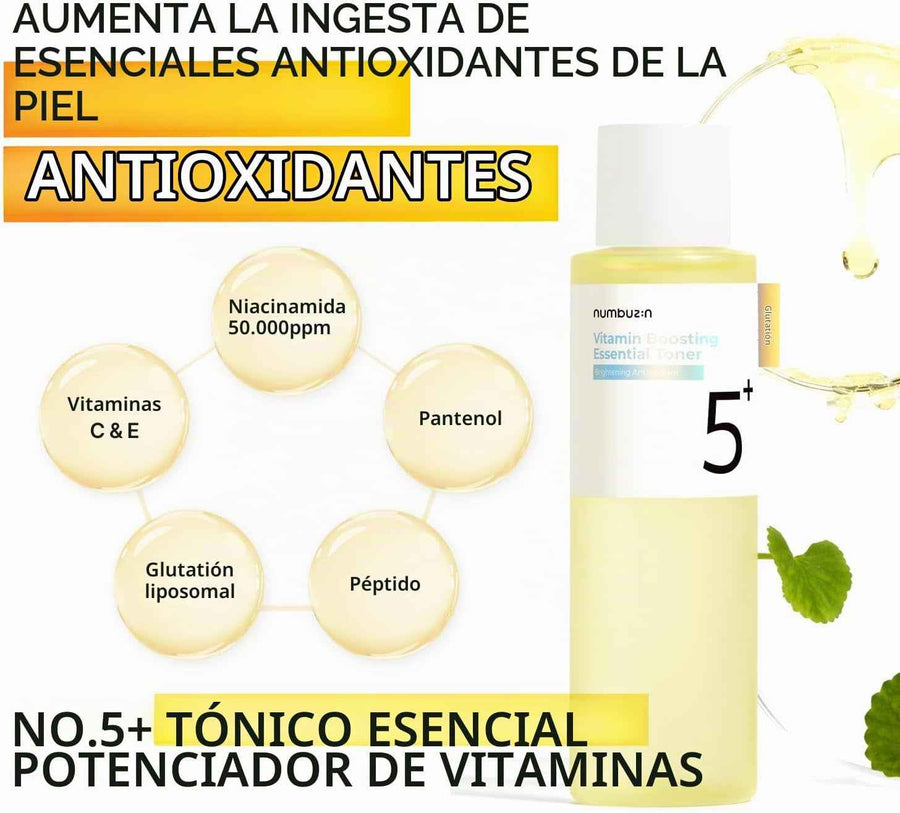 Numbuzin No.5 Tónico Vitamin Boosting aplicación con algodón.