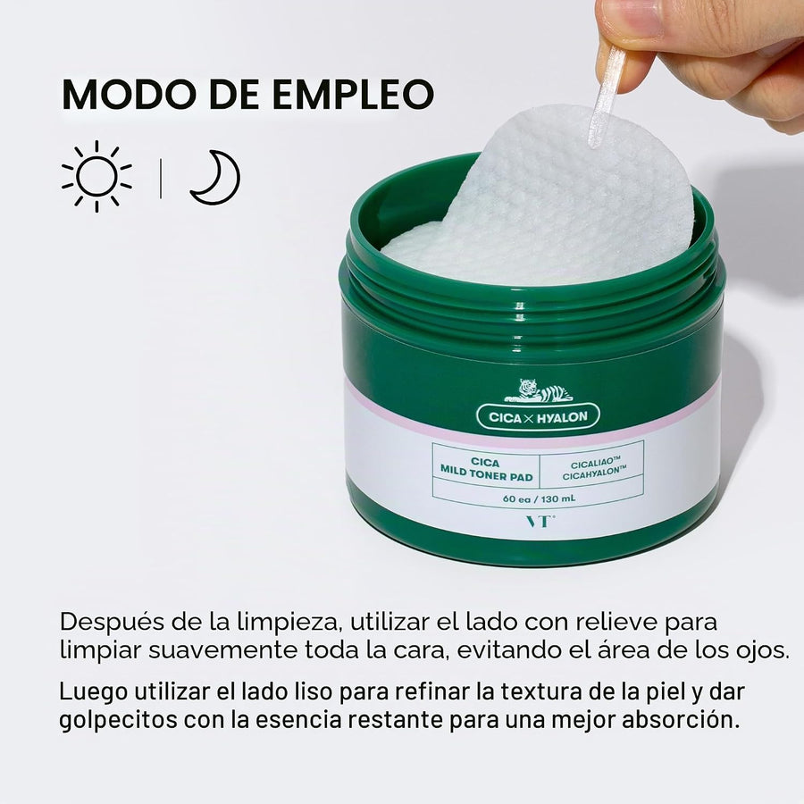 Almohadillas Tónicas Cica Mild VT Cosmetics presentación completa del producto.