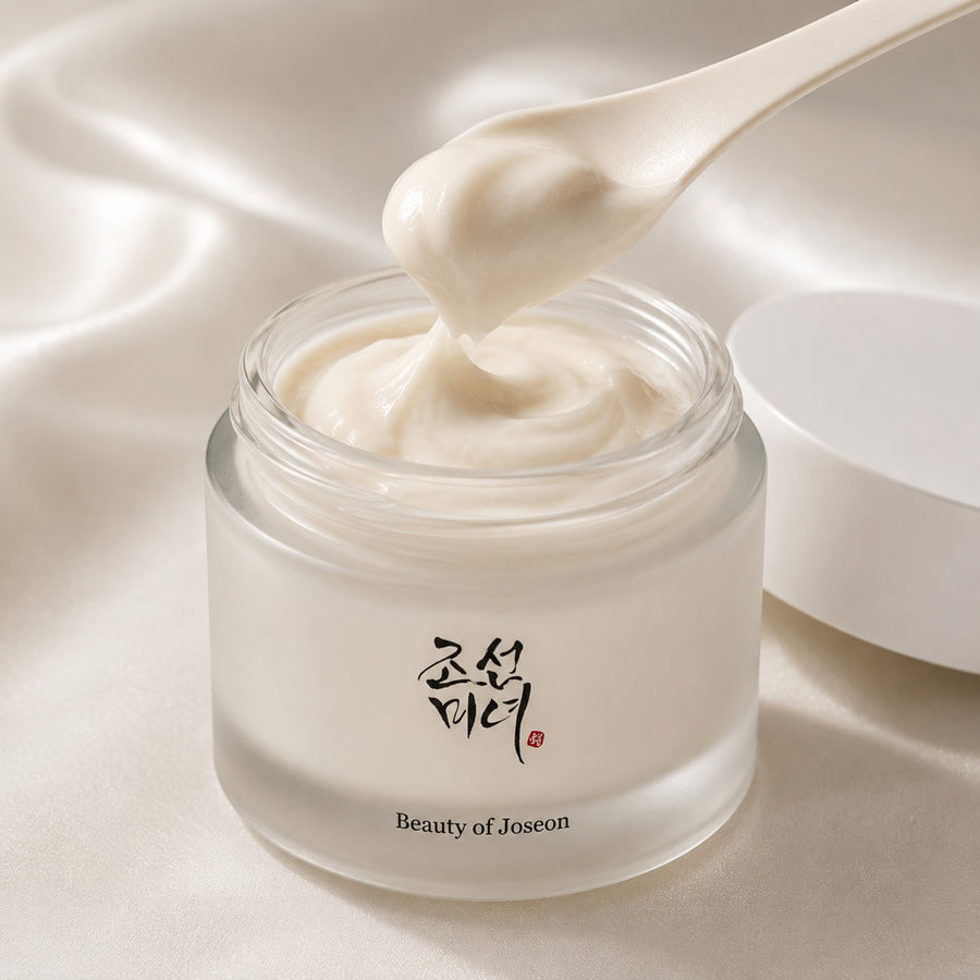 Kit Diario Beauty of Joseon: tarro abierto de la crema Dynasty Cream con una espátula