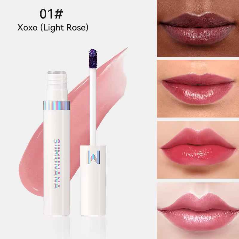 Tinte de Labios Peel Off SIMUNANA Color Natural textura rosa sobre fondo claro.