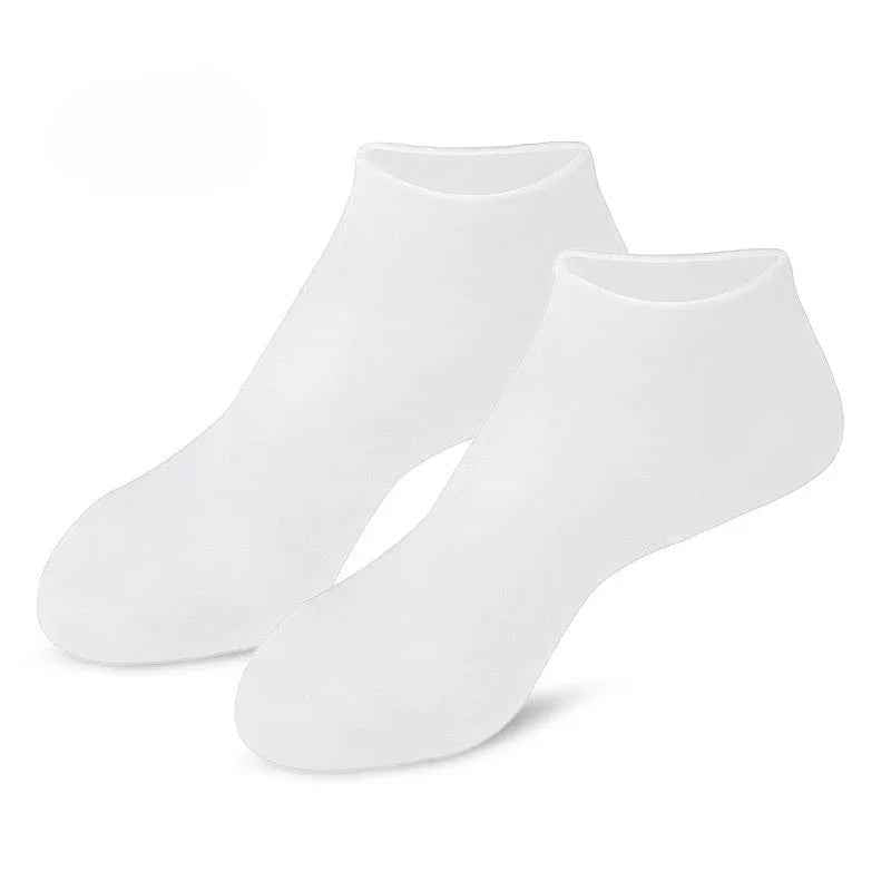 Calcetines de gel de silicona hidratantes presentación para rutina de pedicura.
