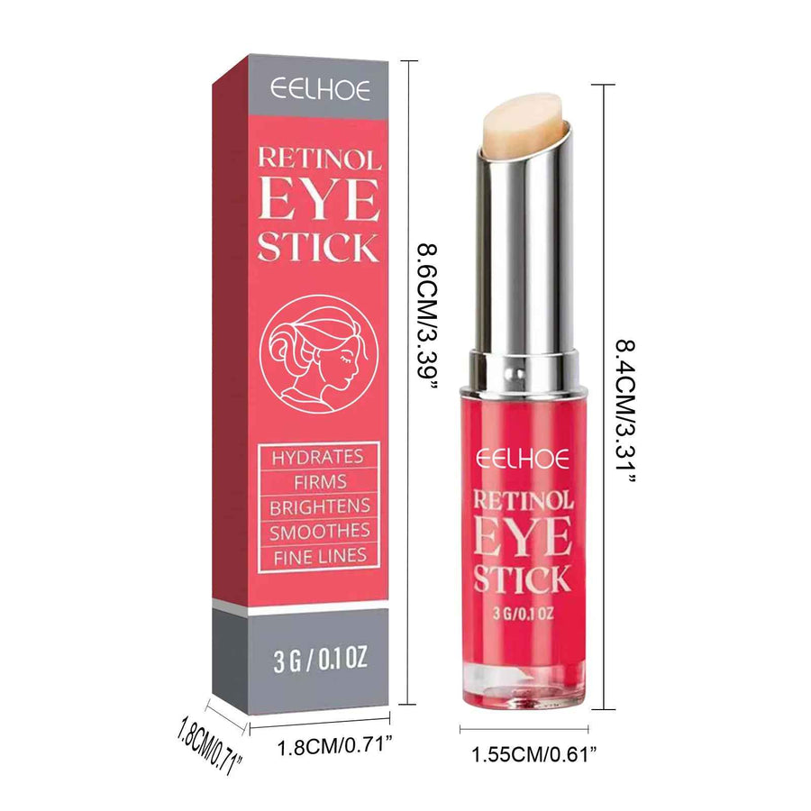 Stick Contorno de Ojos Retinol EELHOE vista frontal y lateral del envase plateado.