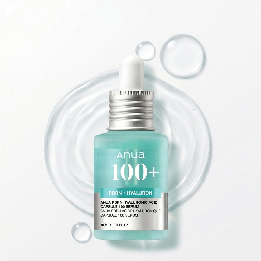 Kit Hidratante Anua PDRN: sérum Anua PDRN Hyaluronic 100 Serum de 30 ml con gotero entre gotas de agua
