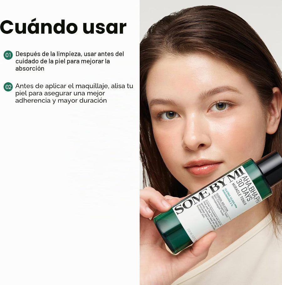 Tónico Exfoliante AHA BHA PHA Some By Mi composición editorial de K-beauty.