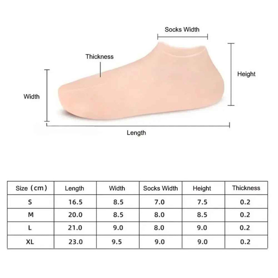 Calcetines de gel de silicona hidratantes limpieza manual con agua y jabón suave.