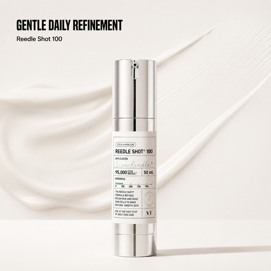 Kit Reedle PDRN VT: ampolla Reedle Shot 100 sobre un fondo de crema suave