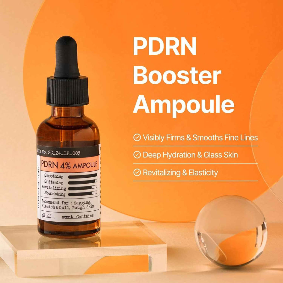 Sérum PDRN de ADN de salmón Derma Factory textura ligera sobre una superficie.