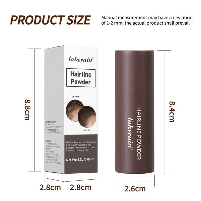 Polvo Corrector de Nacimiento de Cabello Lakerain comparación de los 5 tonos disponibles.